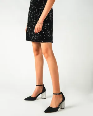 Pointed Toe Ankle Strap Buckle Heeled Sandals - Black