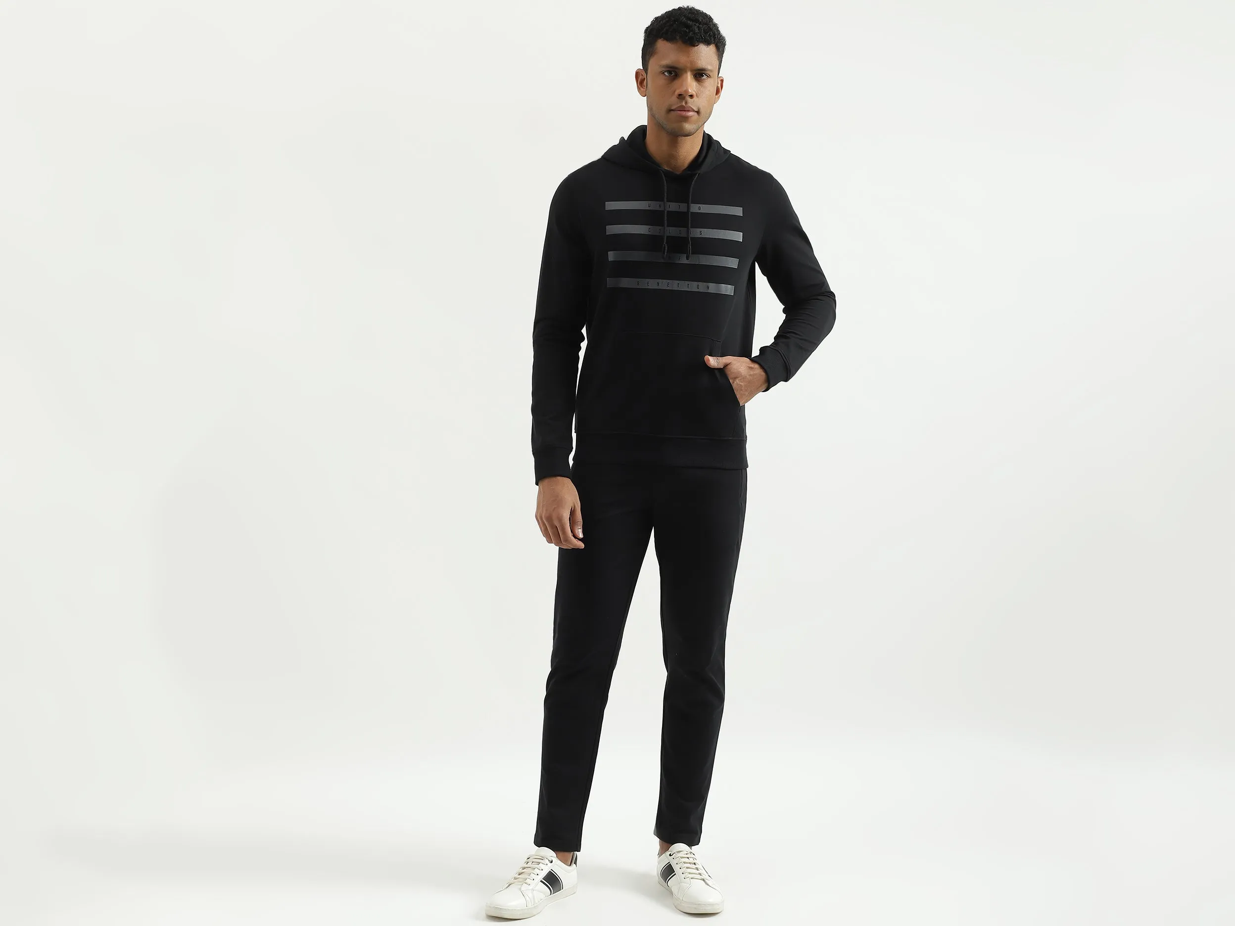 Regular Fit Hooded Striped Line Sweatshirt