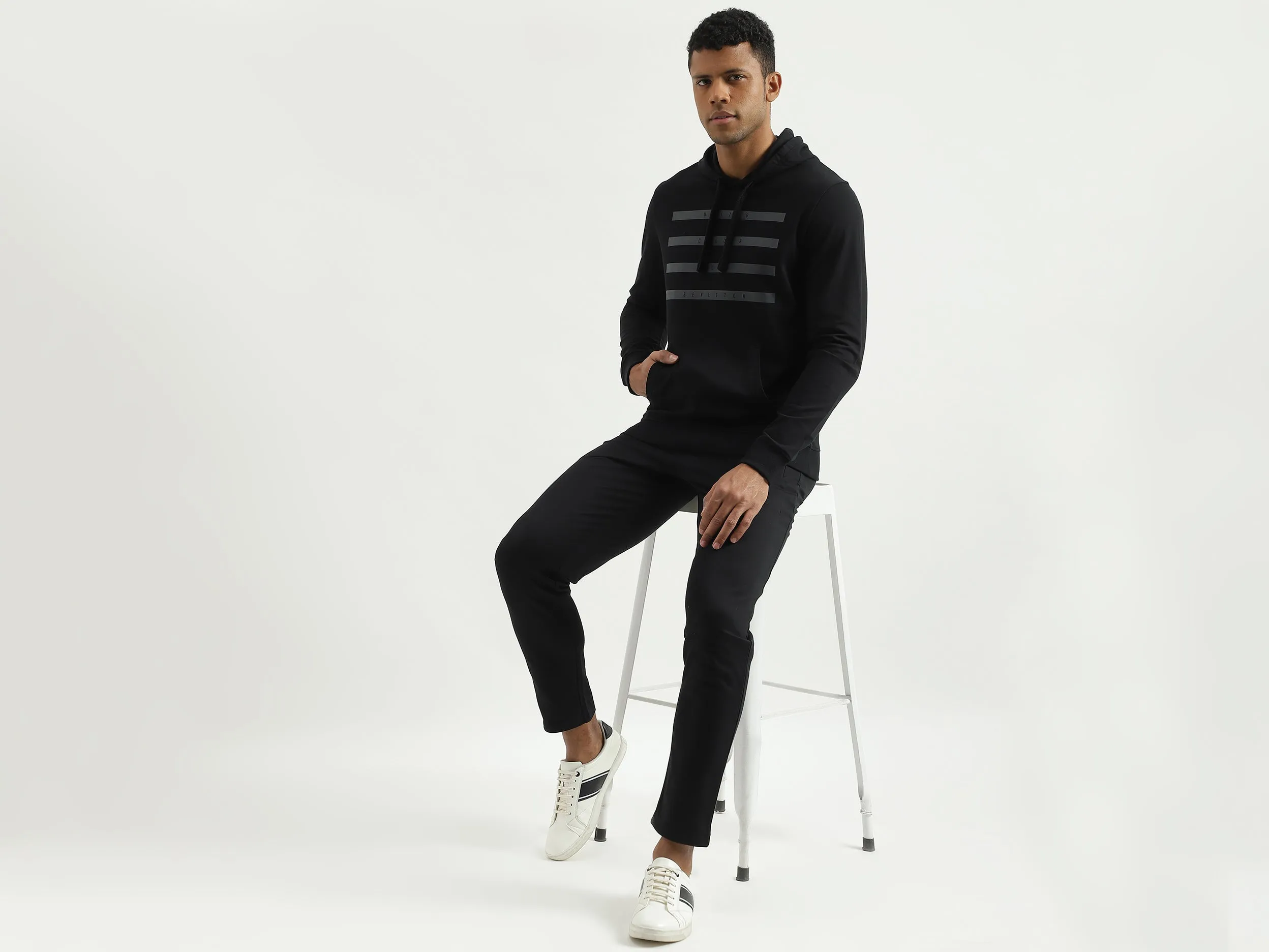 Regular Fit Hooded Striped Line Sweatshirt
