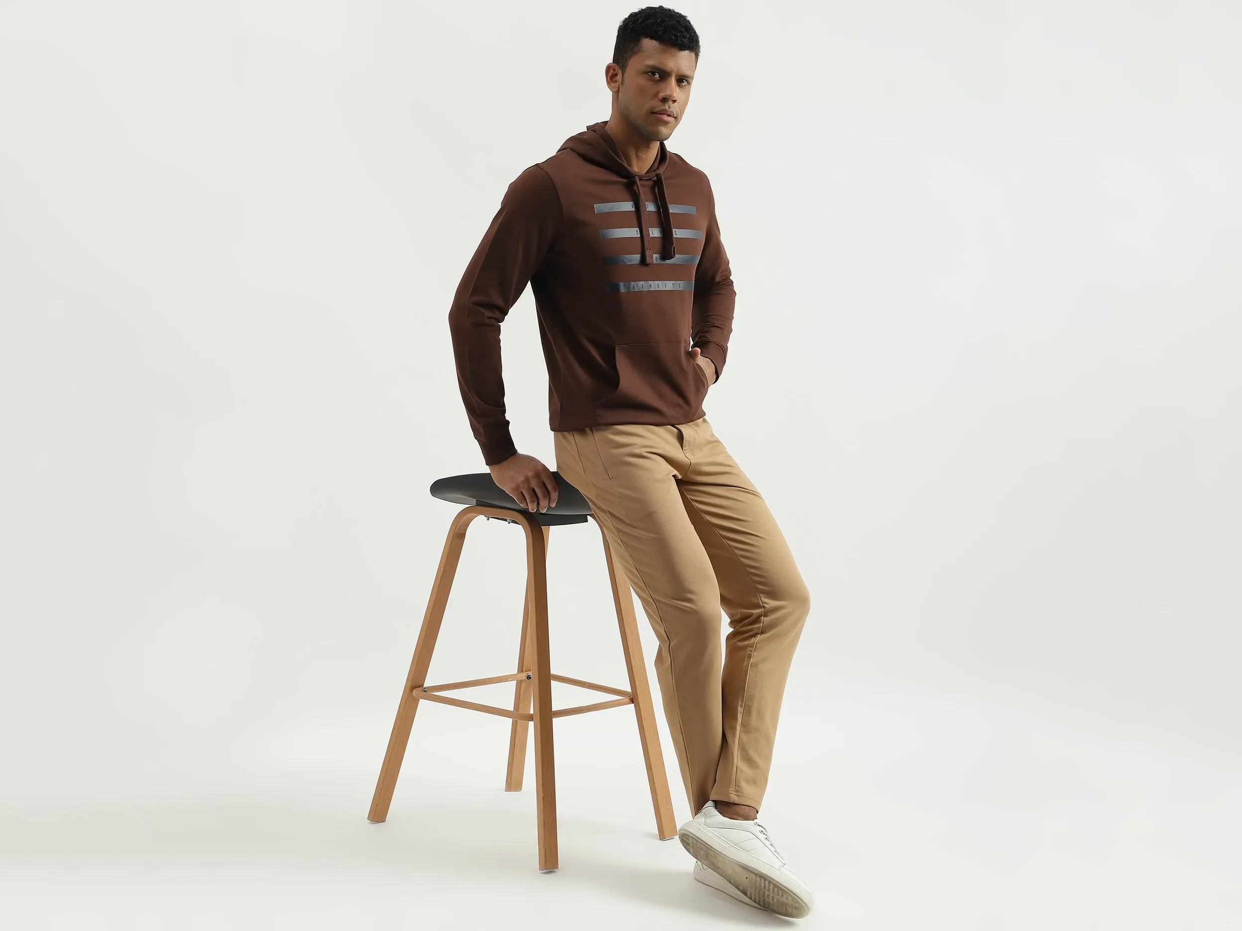 Regular Fit Hooded Striped Line Sweatshirt