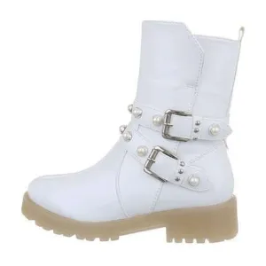 Sadie White PU Biker Boot