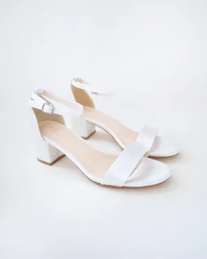 Satin Block Heel Sandals with Ankle Strap