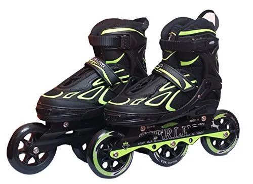 Slyk Sterling Adjustable Inline Skates 100 mm 3 - Polyurethane Speedy Wheels Tri-Skate with ABEC-11 Bearings   Carrier Buckle Hook Strap