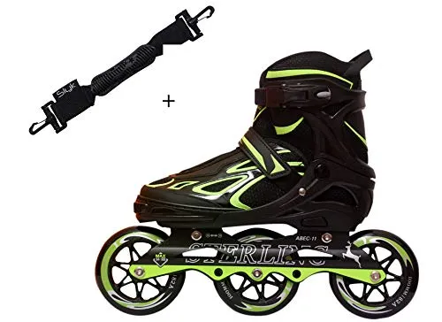 Slyk Sterling Adjustable Inline Skates 100 mm 3 - Polyurethane Speedy Wheels Tri-Skate with ABEC-11 Bearings   Carrier Buckle Hook Strap