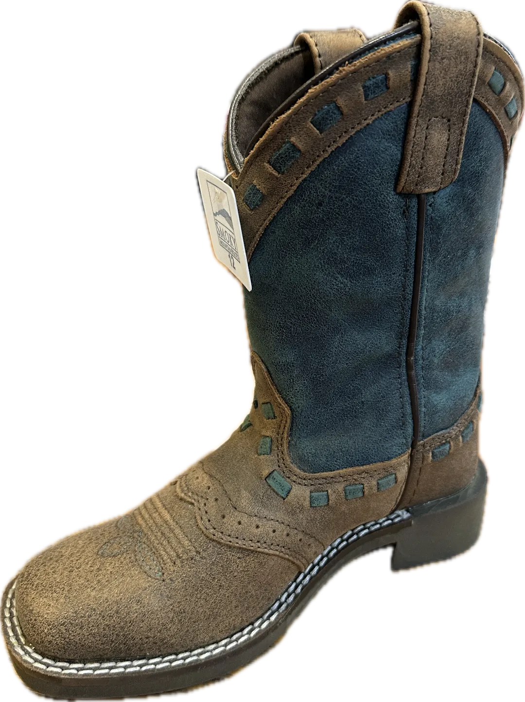 Smoky Mountain Children's Galveston Brown Square Toe Boots with Teal Shaft