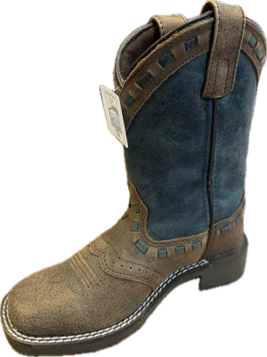 Smoky Mountain Children's Galveston Brown Square Toe Boots with Teal Shaft