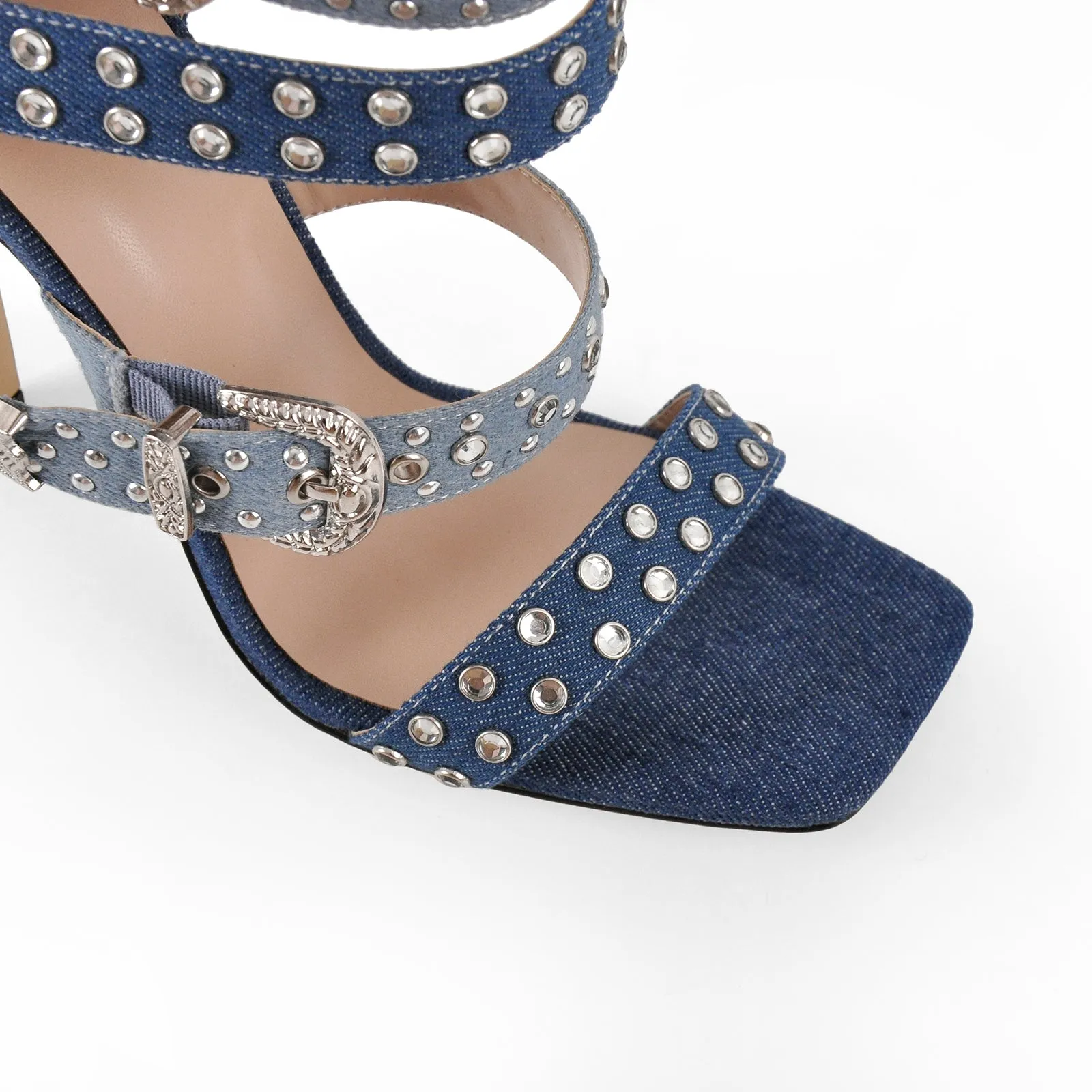 Square Toe Rivet Buckle Straps Bootie Sandals