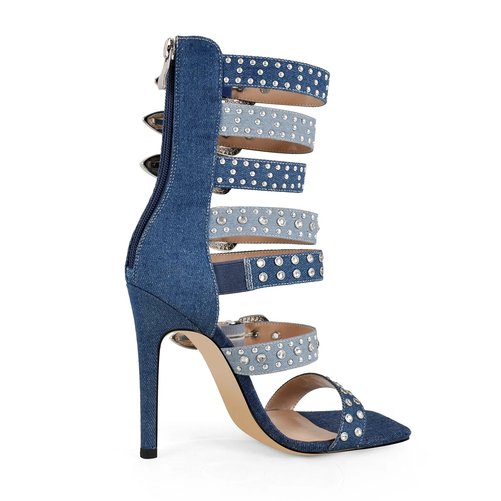 Square Toe Rivet Buckle Straps Bootie Sandals