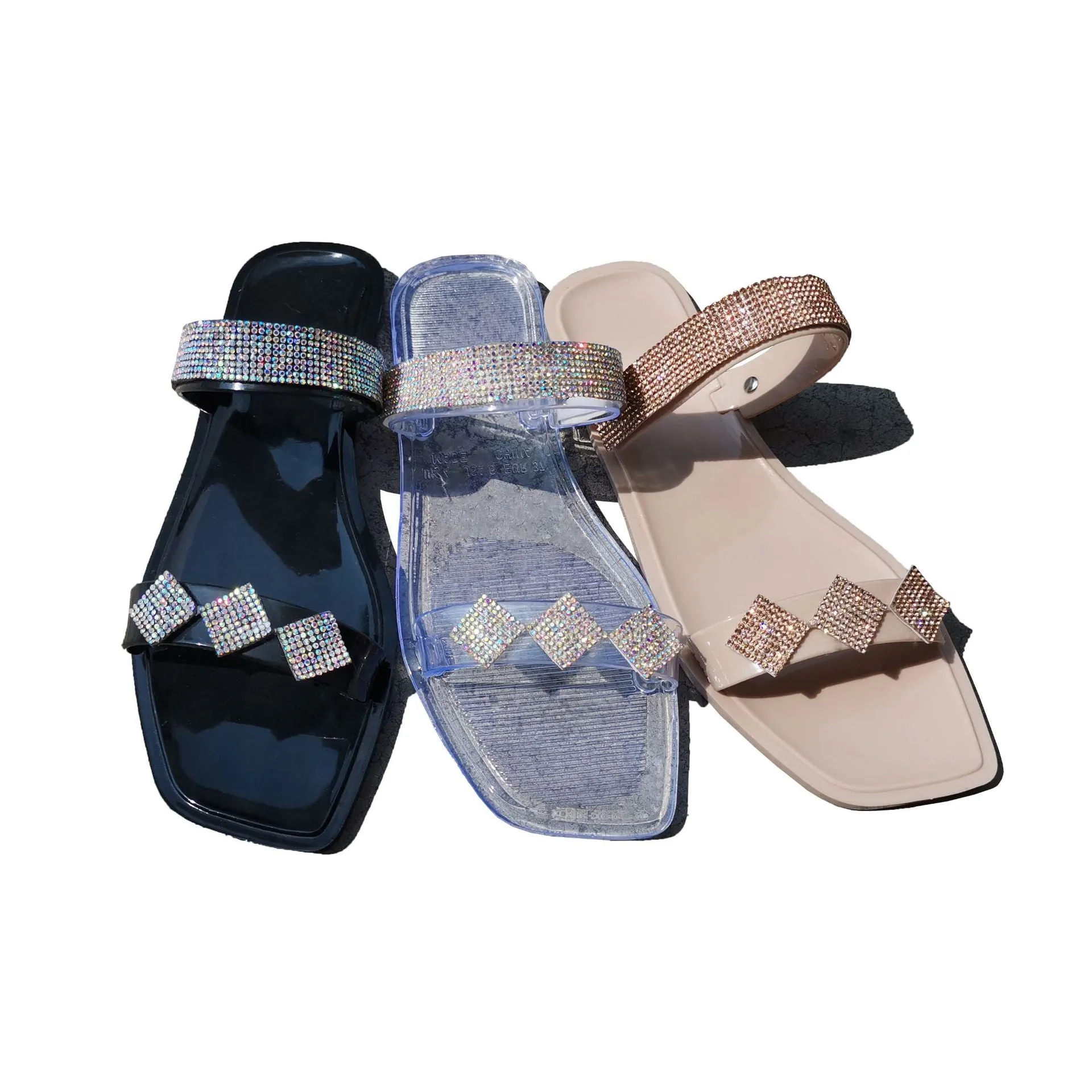 Square Toe Two-strap Light Diamond Sandals