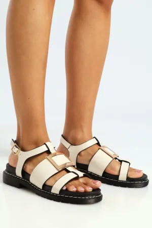 Square Trim Detail Fisherman Sandal - Off White