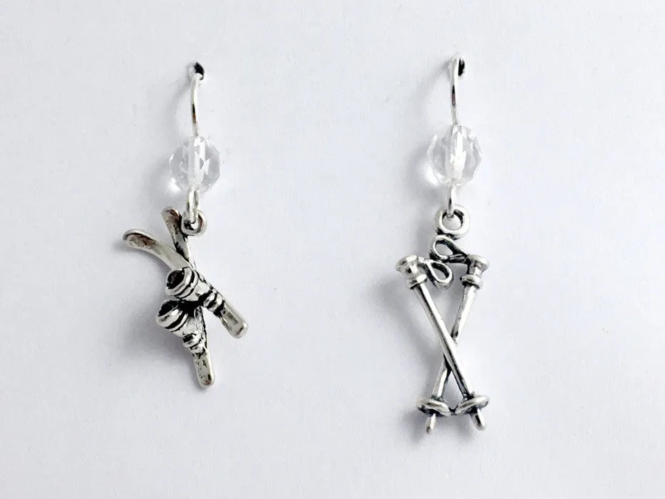 Sterling Silver Ski, pole& ski boot dangle earrings-skiing-snow, downhill,winter