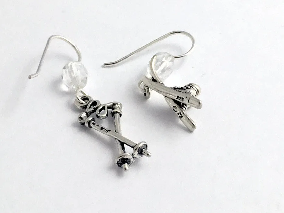 Sterling Silver Ski, pole& ski boot dangle earrings-skiing-snow, downhill,winter