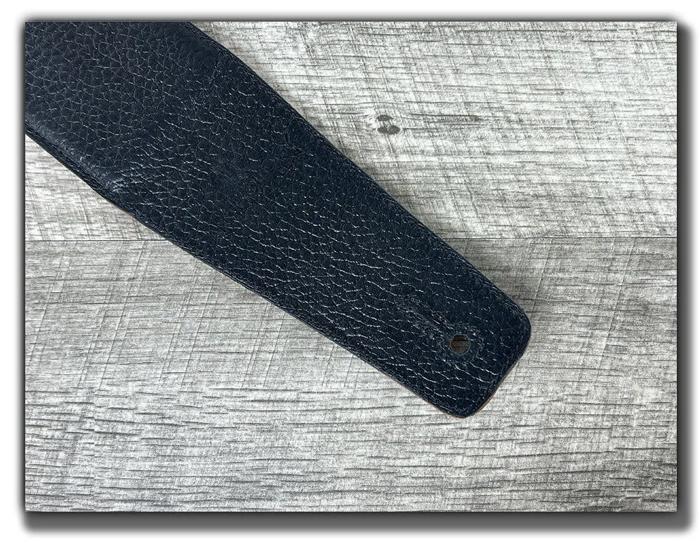 The Reticent - Phantom Black Veg Tan Leather Guitar Strap