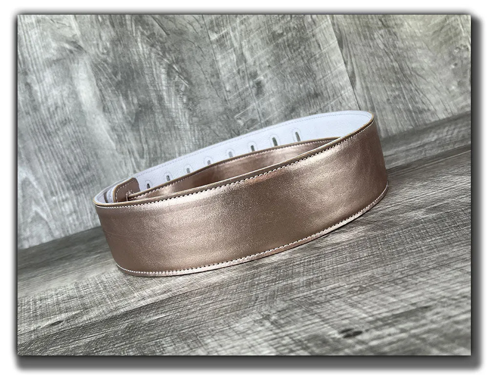 The Reticent - Rose Gold Leather Guitar Strap