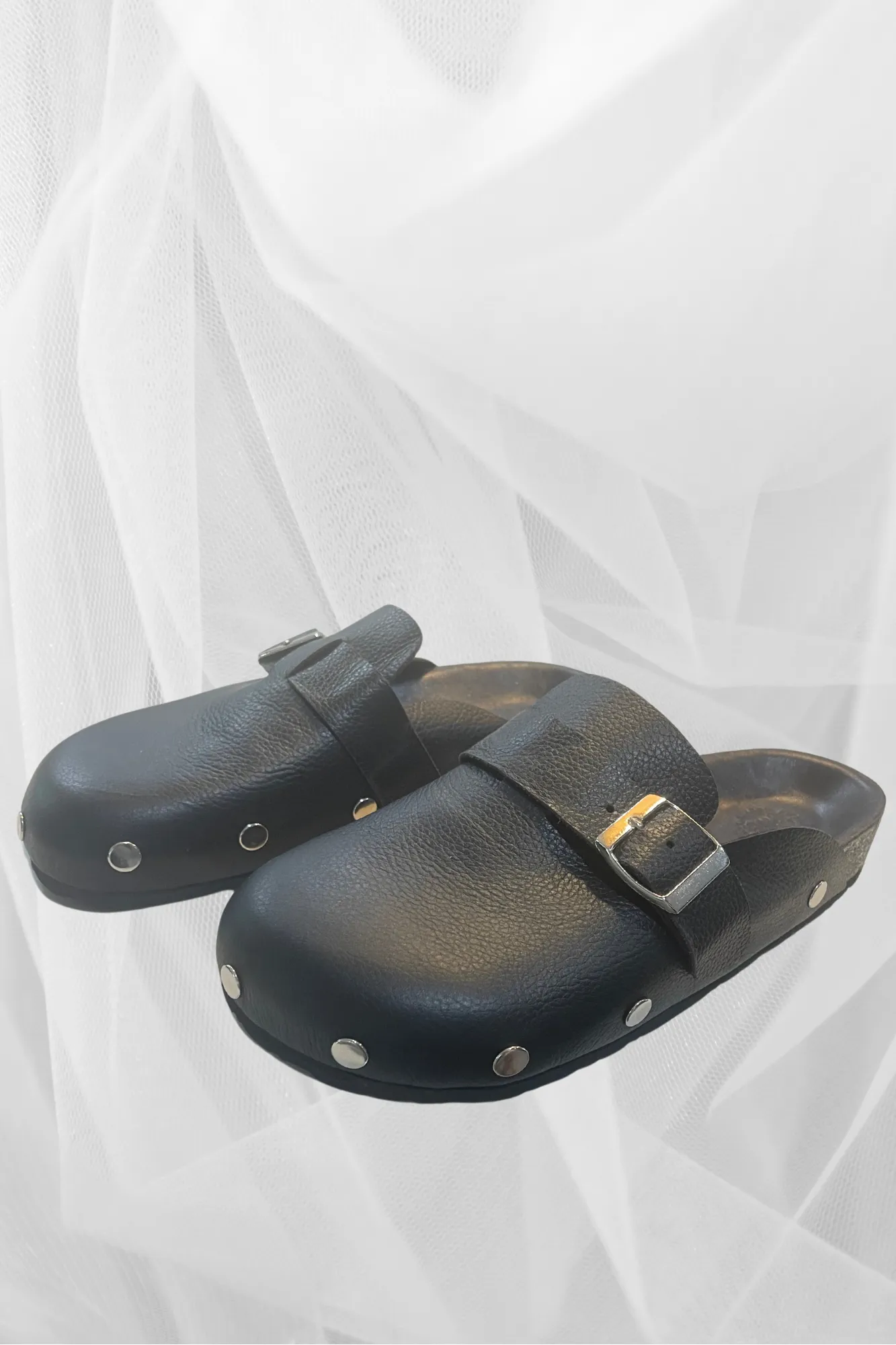 'TMB' Studded Leather Clogs - Black