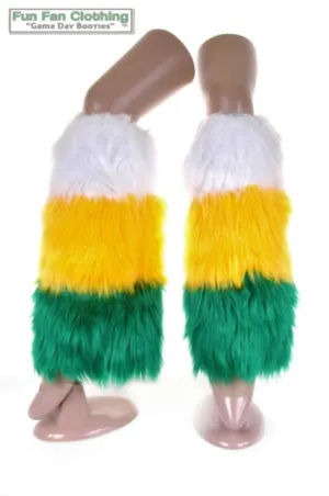 White, Yellow & Green Faux Fur Leg Warmers Tricolor - Game Day Booties