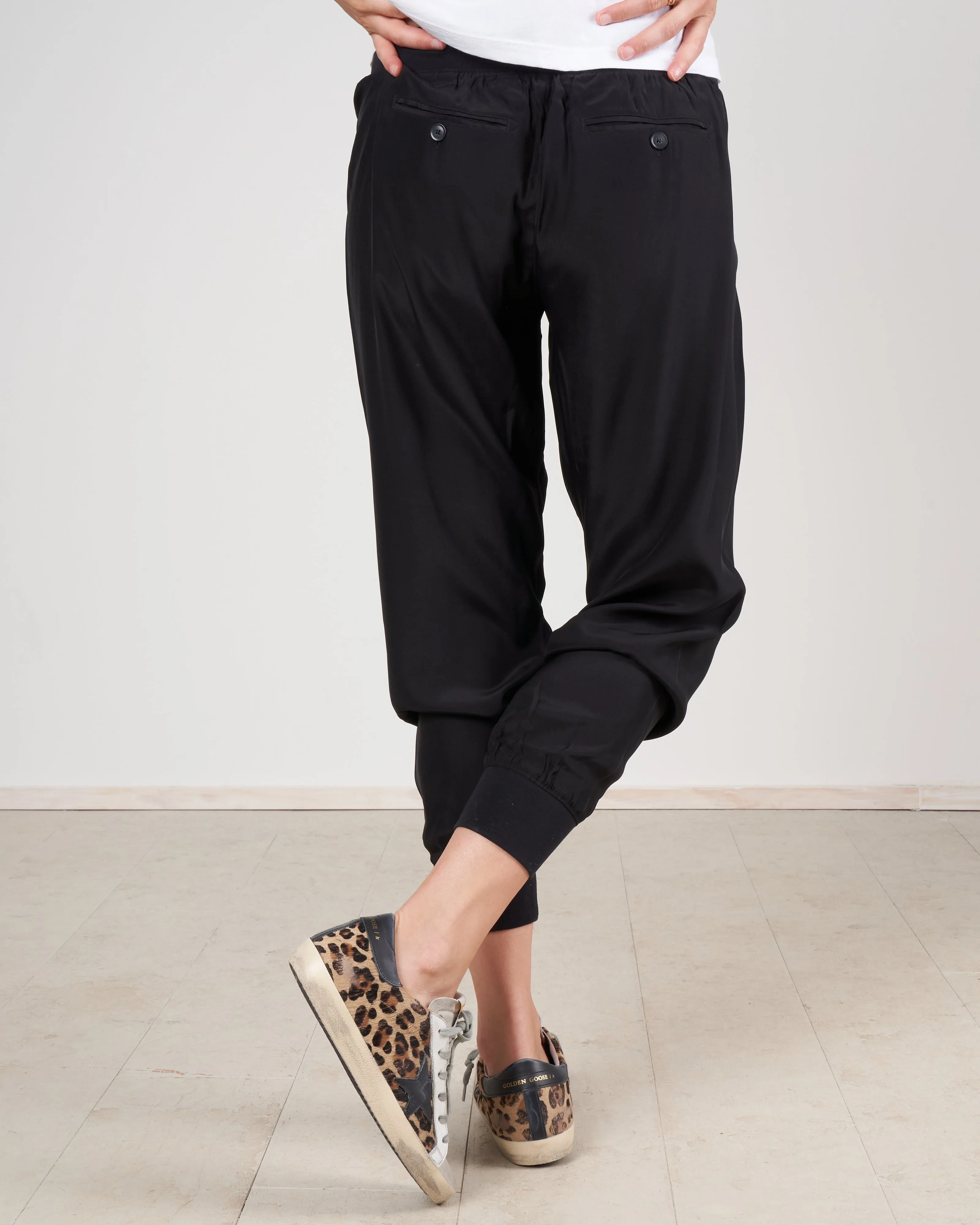 woven pull on pant - black